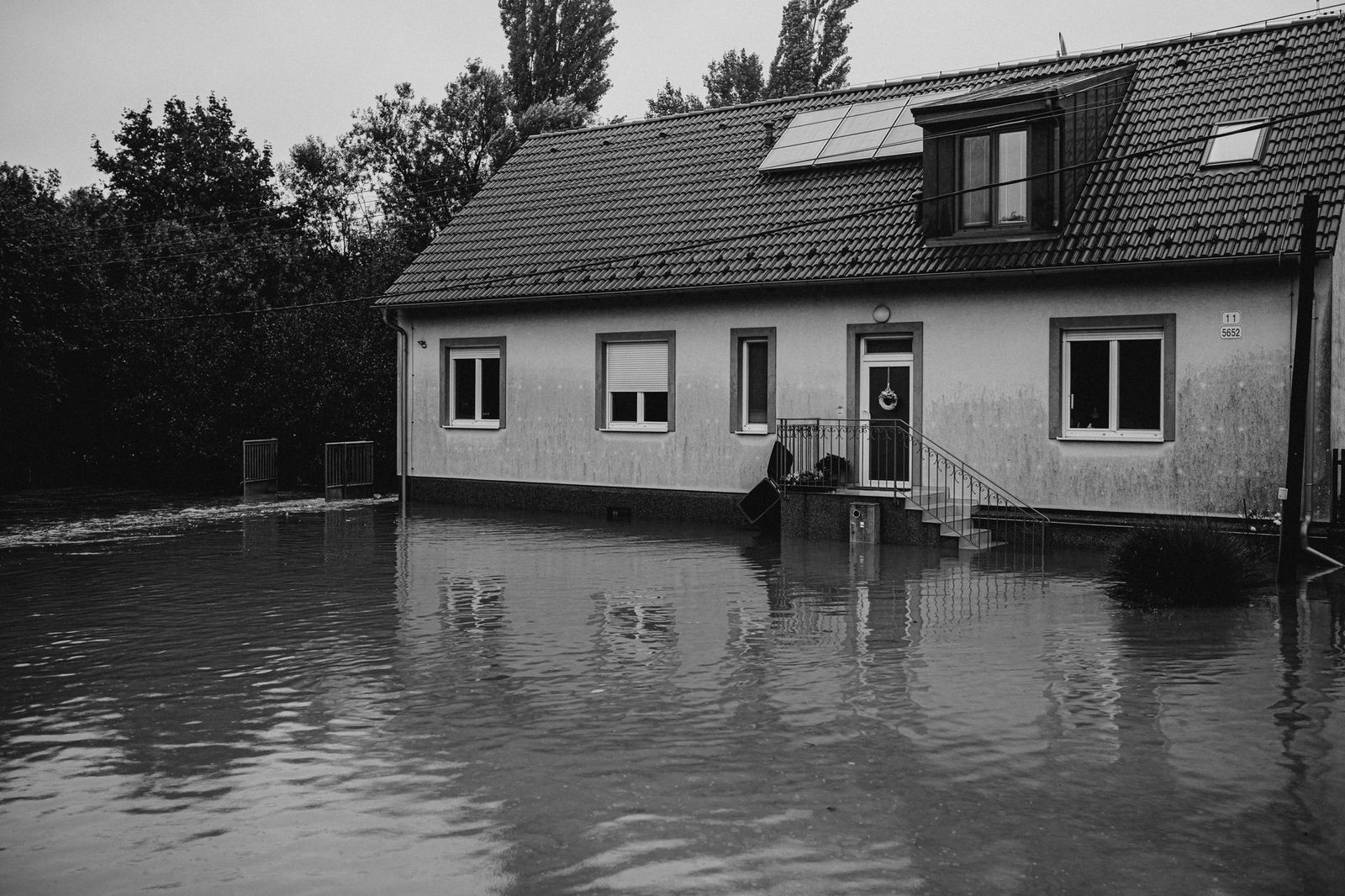 Floodwater surrounding a house